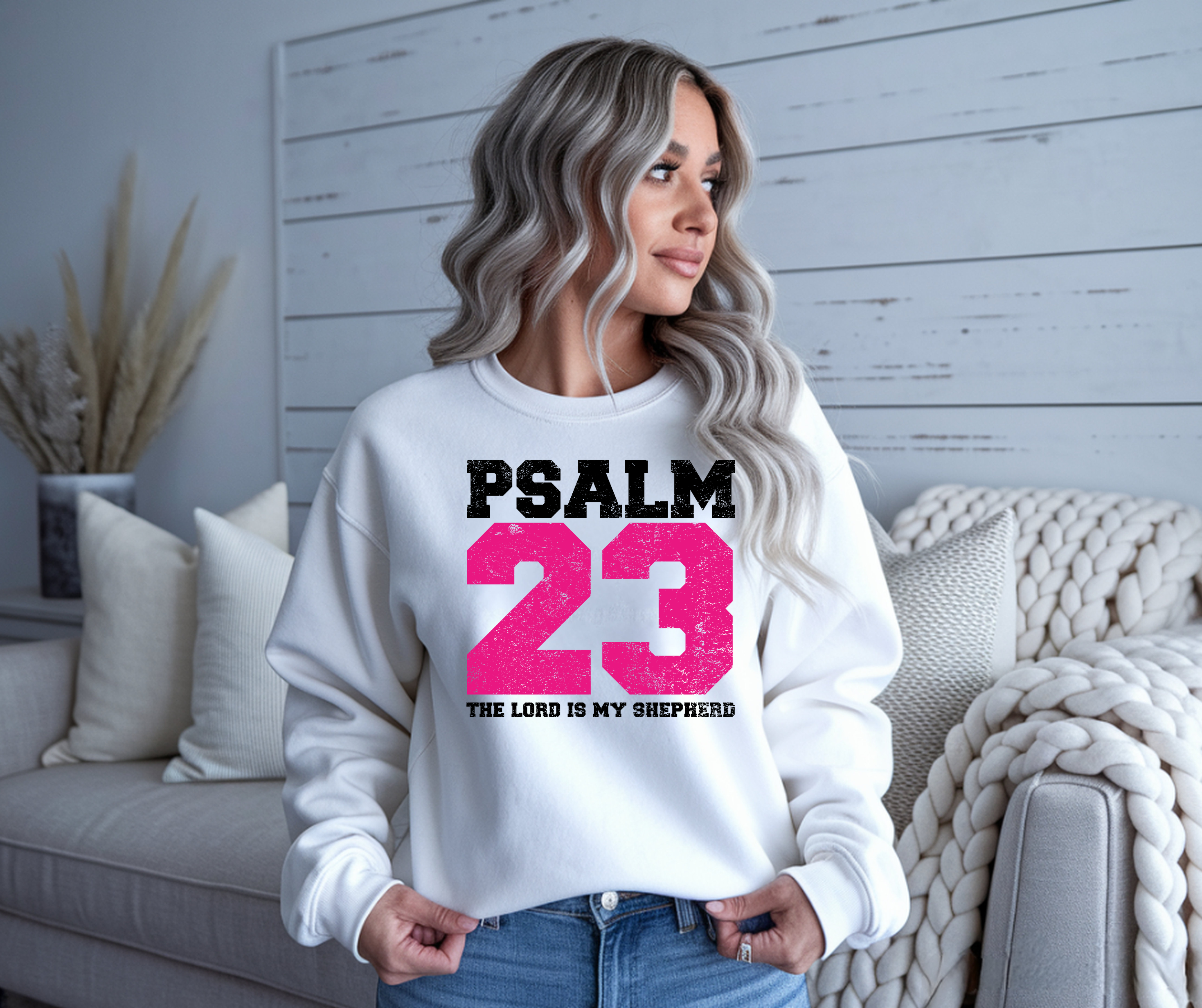 Unisex Pink Psalm 23 Crewneck Sweatshirt