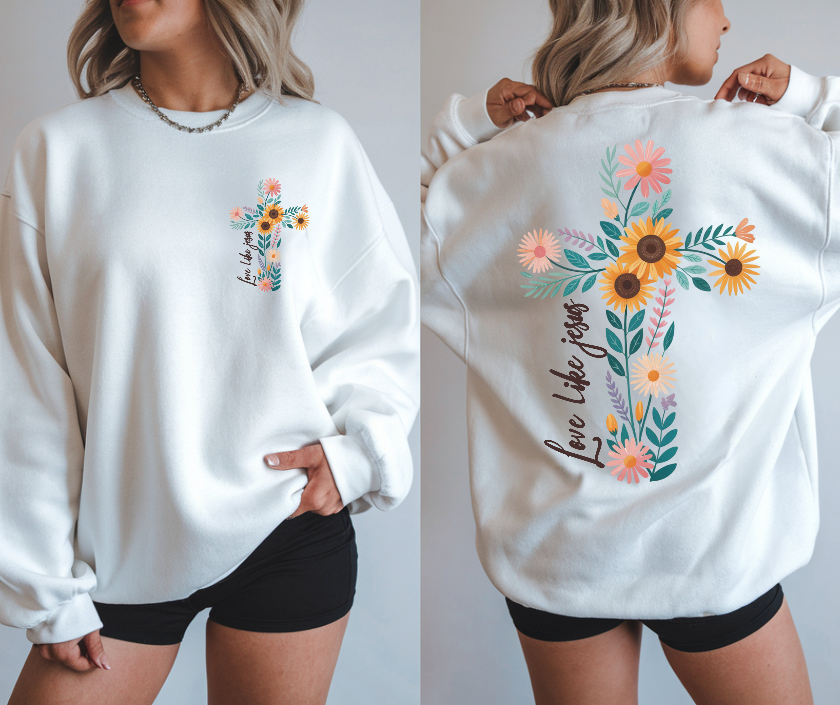 Floral Cross Love Like Jesus Crew Sweatshirt